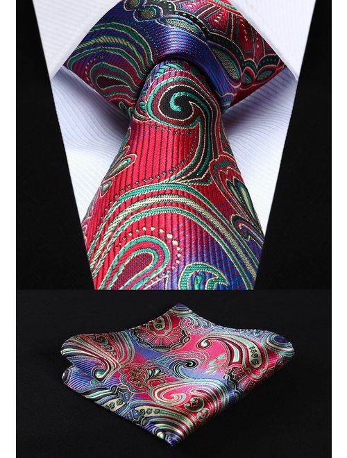 HISDERN Men's Necktie Collections, Lot 5 PCS Classic Men's Silk Tie Set Necktie & Pocket Square with Gift Box