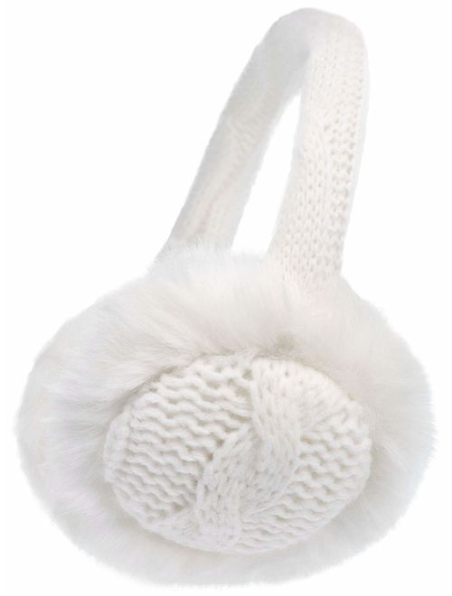 Simplicity Women's Winter Knitted Faux Fur Plush Earmuffs w/Lined Trim