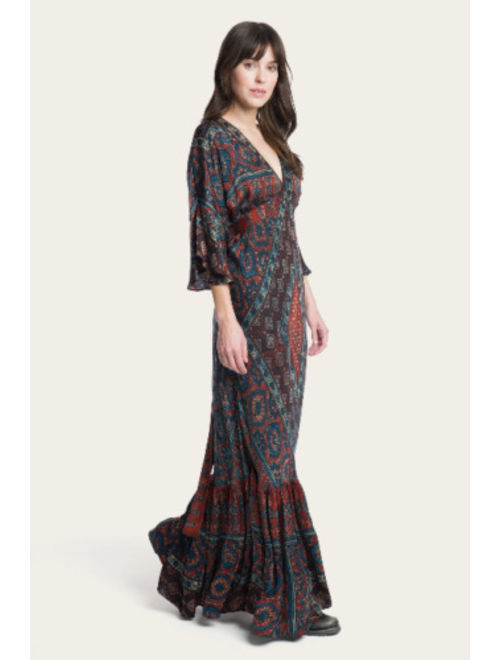 FRYE x Anthropologie Woodblock Border Print Maxi Dress Celebrity Style L 202028