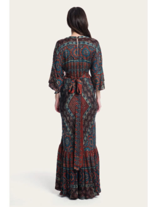 FRYE x Anthropologie Woodblock Border Print Maxi Dress Celebrity Style L 202028