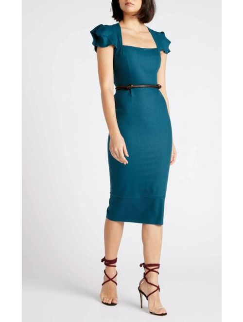 Celebrities Favorite ICONIC Roland Mouret GALAXY teal wool dress ASO Beyonce