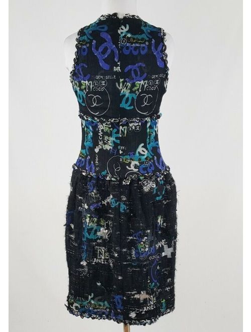 Women's Chanel 07C Black Lesage Graffiti Print Embellished Sequin Dress Size 38