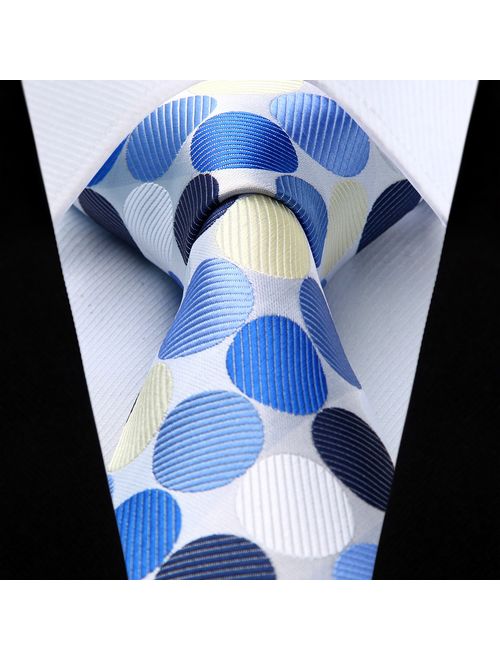HISDERN Extra Long Polka Dots Tie Handkerchief Men's Necktie & Pocket Square Set