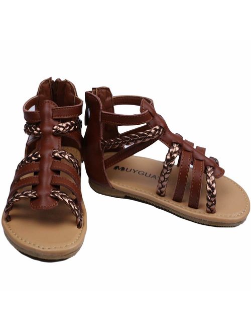 MuyGuay Toddler Girls Gladiator Sandals with Braided Strappy Girls Sandals Summer Shoes with Zipper for Baby Girls/Little Girls