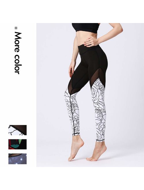 MTSCE Yoga Pants Yoga Capris Printed Workout Leggings for Fitness Riding Running(XS-XXXL)
