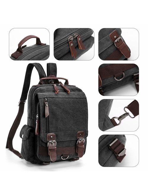 Backpack Purse, F-color Dual Use Canvas Messenger Bag Mini Backpack for Women