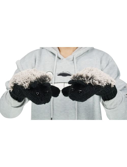 Double Layer Winter Thicken Warm Knit Mittens Cartoon Hedgehog Gloves