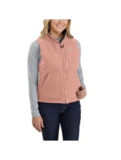 Women's Relaxed Fit Washed Duck Sherpa-Lined Mock-Neck Vest