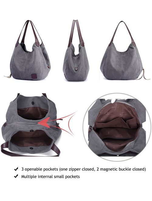 Alyssaa Women's Canvas Shoulder Handbags Ladies Casual Hobo Shopping Bags Cotton Totes Daily Purses