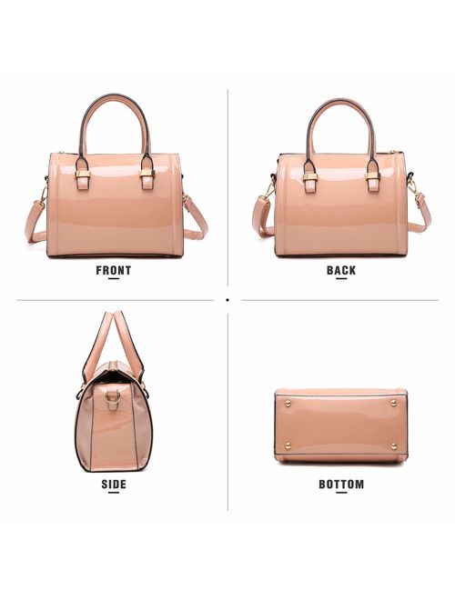 DASEIN Shiny Patent Faux Leather Handbags Barrel Top Handle Satchel Bag Shoulder Bag for Women