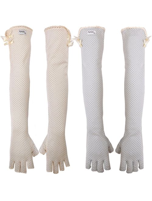 kilofly Women's Long Anti-UV Breathable Arm Sun Block Driving Gloves, 2 Pairs