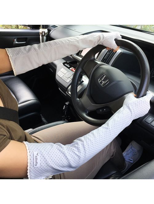 kilofly Women's Long Anti-UV Breathable Arm Sun Block Driving Gloves, 2 Pairs