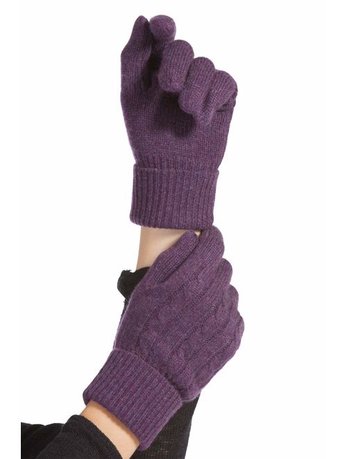 Fishers Finery Women's 100% Pure Cashmere Gloves, featuring Cable Knit Design