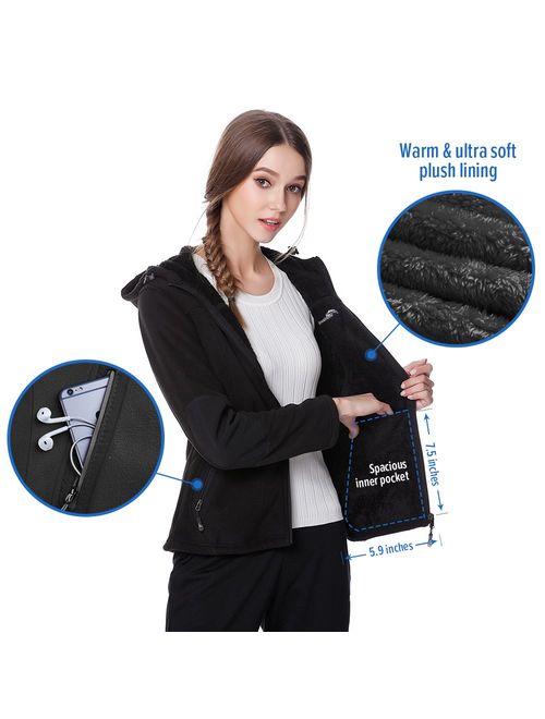 OutdoorMaster Women's Fleece Jacket - Waterproof & Stain Repellent, Ultra Soft Plush Lining & Optional Hoodie - Full-Zip
