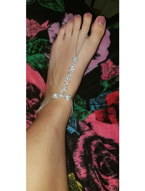 Bellady 2 Pcs Womens Beach Imitation Pearl Barefoot Sandal Foot Jewelry Anklet Chain