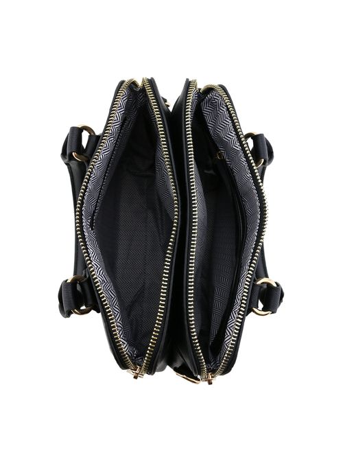 Classic Double Zip Top Handle Dome Satchel Bag