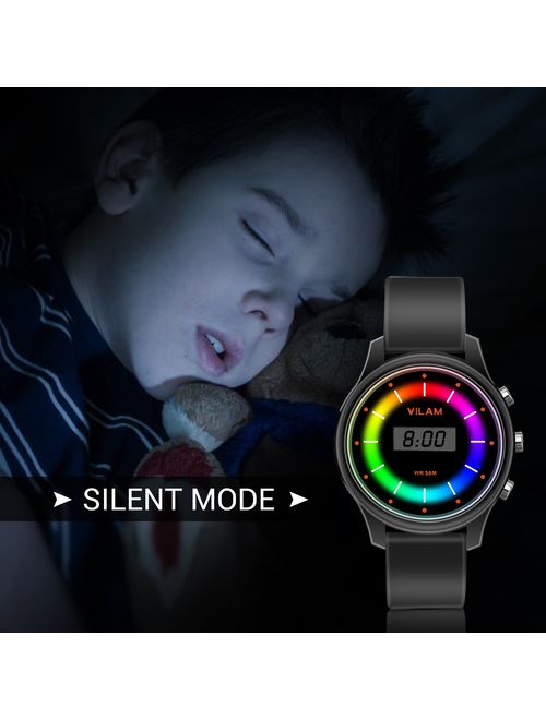 Rainbow Coloured Lights Kids Watch 7 Colors Flashing 50M Waterproof Children Electronic Watch, Washable Comfortable Watchband Digital Child Wrist Watch for Boys and Girls