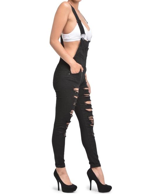 G-Style USA Women's Destroyed Skinny Overalls