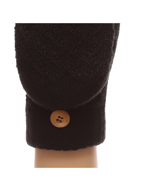 MIRMARU Women's Knitted Fingerless Mitten Gloves with Flip Cover with Faux Fur Lining