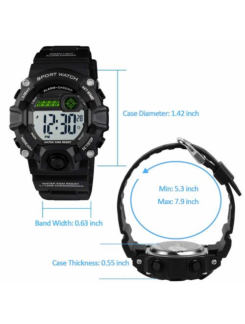 Venhoo Kids Watches Digital Outdoor Sport Waterproof Electrical EL-Lights Watches with Alarm Luminous Stopwatch Casual Military Child Wrist Watch Gift for Boys Girls
