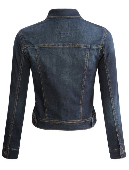 URBAN K Womens Long-Sleeve Distressed Button Up Denim Jean Jacket Regular & Plus Size