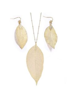 BOUTIQUELOVIN Filigree Long Leaf Pendant Dangle Necklace and Earring Jewelry Set Fashion Gifts for Women Girls