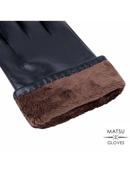 MATSU Casual Women Winter Warm Lambskin Touchscreen Texting Leather Gloves M9229 (Cashmere or Long Fleece)