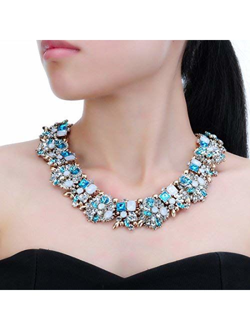 Fashion Black Chain Multi-Color Rhinestone Crystal Choker Statement Bib Necklace