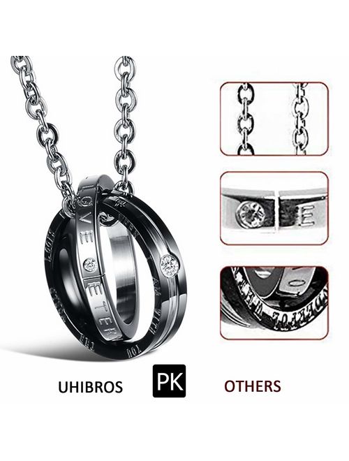 UHIBROS His & Hers Matching Set Cross Necklace for Couple Stainless Steel Pendant Chain for Men Women 2pcs
