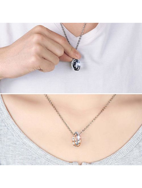 UHIBROS His & Hers Matching Set Cross Necklace for Couple Stainless Steel Pendant Chain for Men Women 2pcs