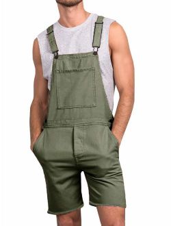 Huateng Mens Ripped Short Jeans Bib Overalls Dungarees Short Jeans Jumpsuits 