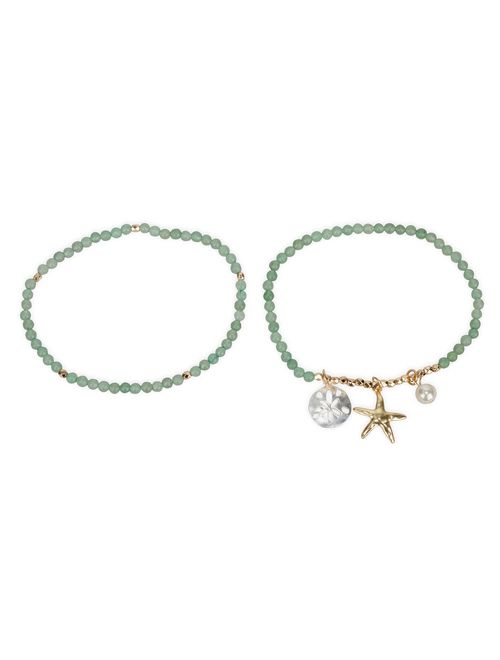SPUNKYsoul Beach Anklet Starfish Sand Dollar Stretch 2 Piece Set for Women Collection