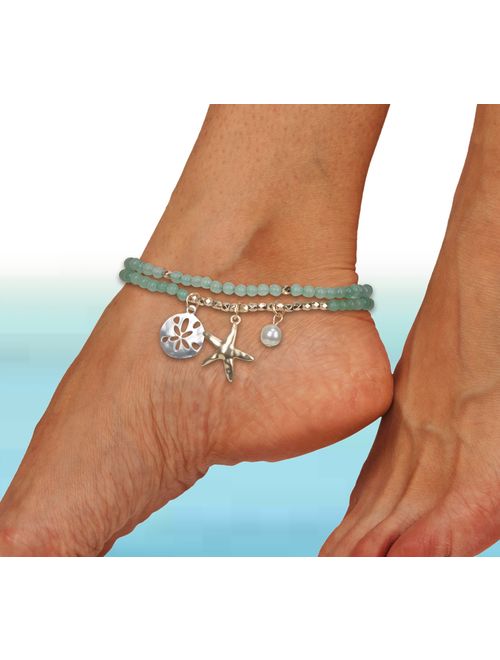SPUNKYsoul Beach Anklet Starfish Sand Dollar Stretch 2 Piece Set for Women Collection