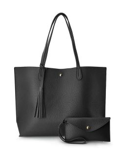 Minimalist Clean Cut Pebbled Faux Leather Tote Womens Shoulder Handbag