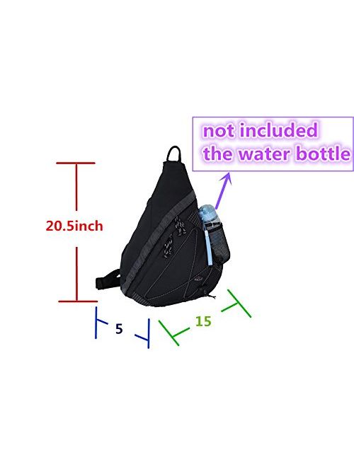 20" HBAG Sling Backpack Single Strap Shoulder Bag, Audio & Bottle Pocket, Black