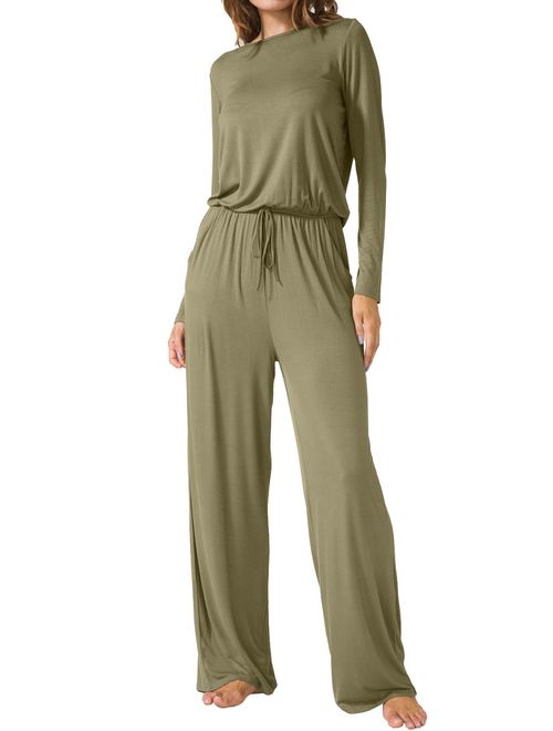 LAINAB Women's O Neck Loose Wide Legs Casual Jumpsuits with Pockets