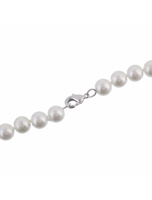 KEZEF Creations Cream White 8-14mm Simulated Faux Pearl Necklace Hand Knotted Strand 16-20 Inch