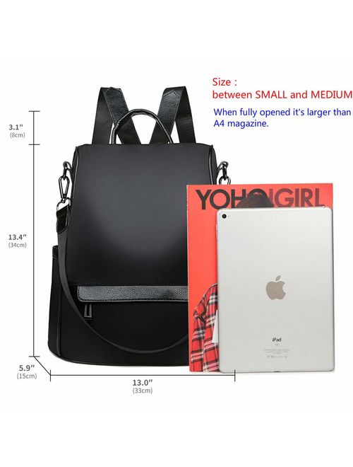 Backpack Purse for Women Anti-theft Waterproof Nylon Convertible Rucksack Lightweight Fashion Travel Shoulder Bag