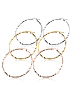FIBO STEEL 3-8 Pairs Stainless Steel Hoop Earrings Set for Women 40-70mm