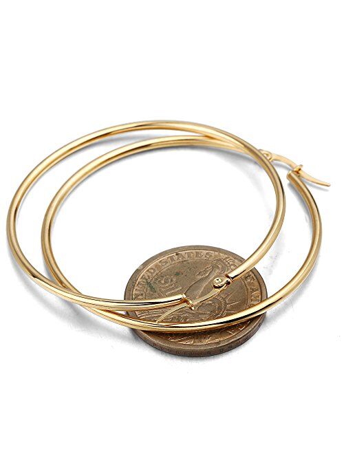 FIBO STEEL 3-8 Pairs Stainless Steel Hoop Earrings Set for Women 40-70mm