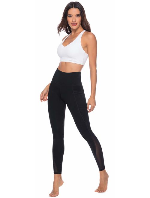 Persit Women's Mesh Yoga Pants with 2 Pockets, Non See-Through High Waist Tummy Control 4 Way Stretch Leggings