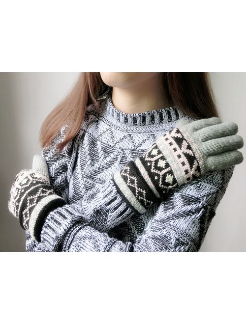 Cozy Design Women's Knitted Gloves with Roll Up Cuffs for Winter