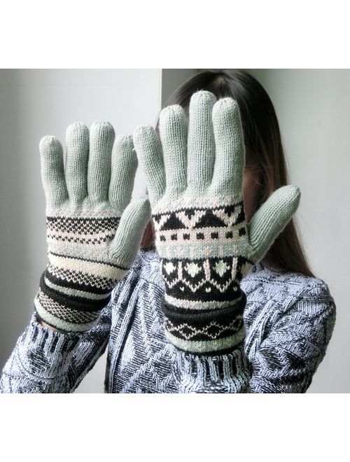 Cozy Design Women's Knitted Gloves with Roll Up Cuffs for Winter