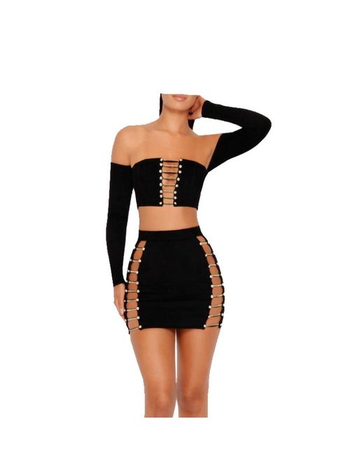 MAGICMK Suede Mini Long Sleeve Off Shoulder Club Sexy Party Dress