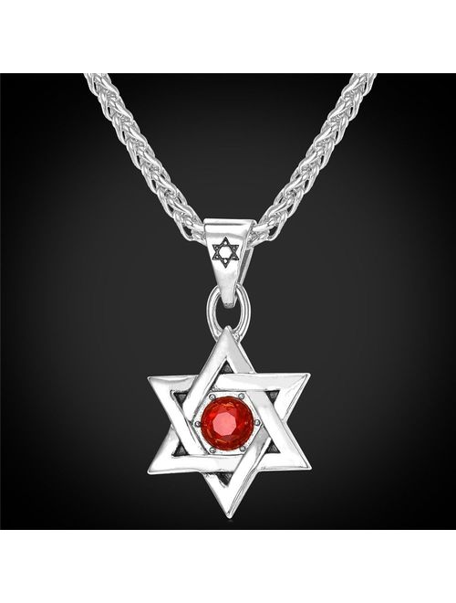 U7 Men Women Jewish Jewelry Megan Star of David Pendant Necklace 18K Gold Israel Necklace Length 22-26 Customize Engraving Back Side Rope or Leather Chain