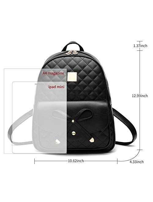 I IHAYNER Girls Bowknot 2-PCS Fashion Backpack Cute Mini Leather Backpack Purse for Women