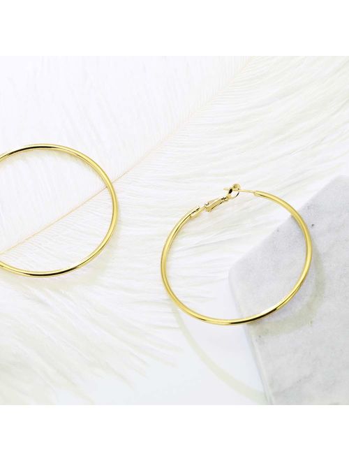 Rugewelry 925 Sterling Silver Hoop Earrings,18K Gold Plated Polished Round Hoop Earrings For Women,Girls' Gifts