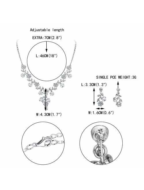 EVER FAITH Flower Leaf Necklace Earrings Set Austrian Crystal