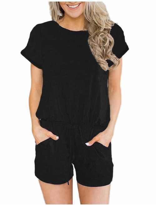 Fancyskin Women's Summer Short Sleeve Casual Rompers with Pockets Loose Jumpsuit