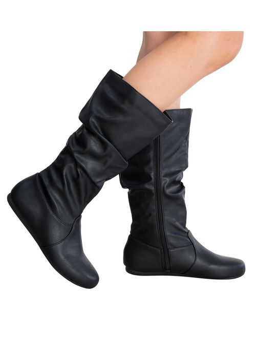 Top Moda Women's Round Toe Slouchy Boot with Buckle